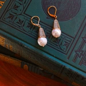 Ex Voto Vintage Jewelry Golden Pearl Drop Earrings